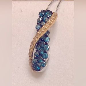 EFFY Blue & White Diamond Pendant in 14kt Yellow Gold, Excellent Condition